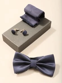 Men Tie & Bow Tie & 2pcs Cufflinks - Navy Blue - View 2