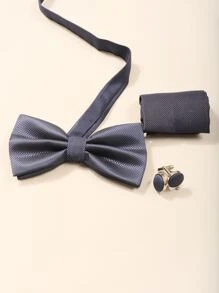 Men Tie & Bow Tie & 2pcs Cufflinks - Navy Blue - View 3
