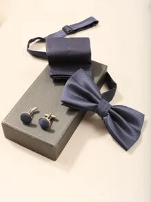 Men Tie & Bow Tie & 2pcs Cufflinks - Navy Blue - View 5