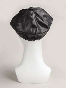 Minimalist Solid Baker Boy Cap - Black - View 2