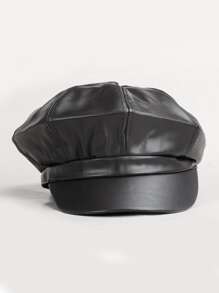 Minimalist Solid Baker Boy Cap - Black - View 3