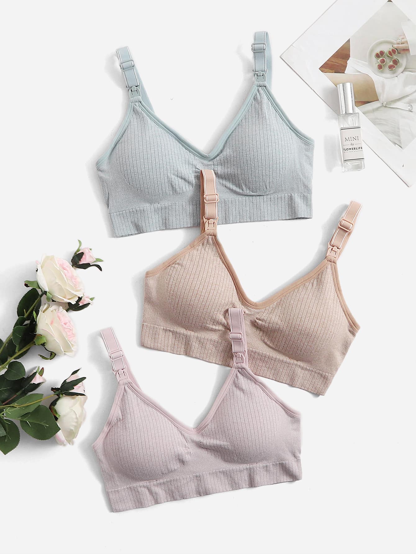 SHEIN 3pack Maternity Plain Nursing Bra For Mother - Multicolor - View 1