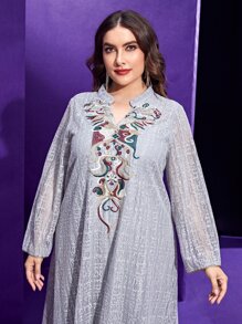 Al Najma Vestido voluta con bordado con encaje