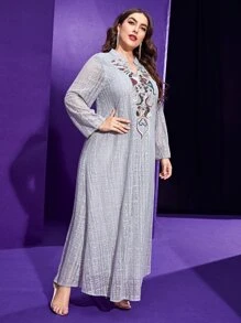 Al Najma Vestido voluta con bordado con encaje