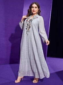 Al Najma Vestido voluta con bordado con encaje