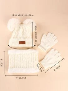 幼童白色冬天針織豆豆帽和手套附圍脖
