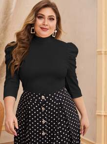 Modelyn Áo thun Plus size màu trơn Thanh lịch - màu đen - Xem 2