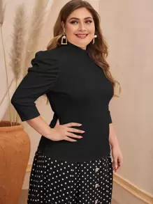 Modelyn Áo thun Plus size màu trơn Thanh lịch - màu đen - Xem 5