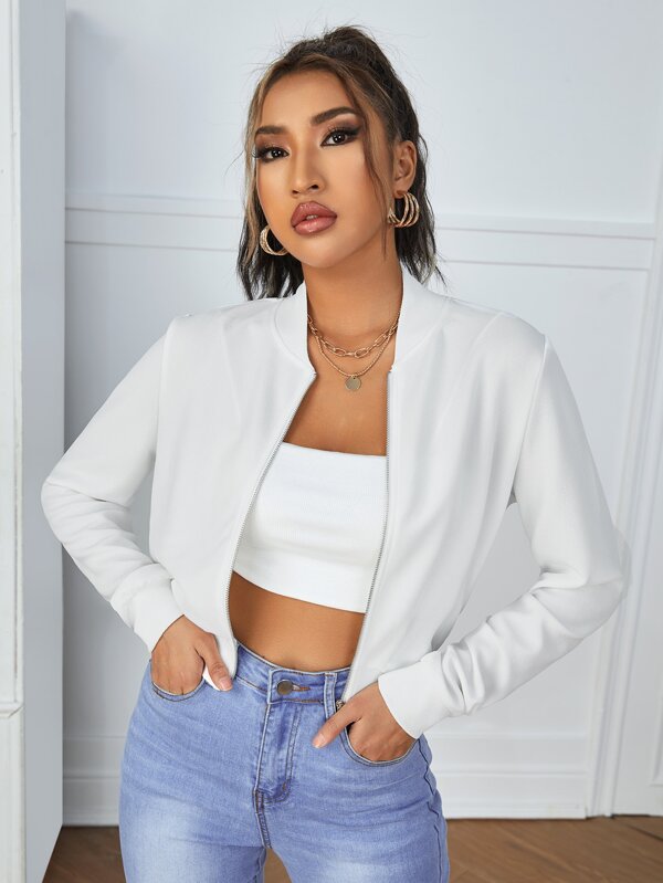 SHEIN Essnce Zip Up Crop Bomber Jacket In Fall/Winter