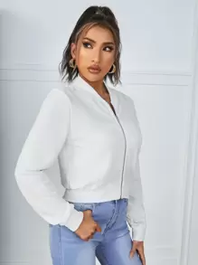 SHEIN Essnce Chaqueta bomber corta con cremallera para otoño/invierno - Blanco - Ver 6
