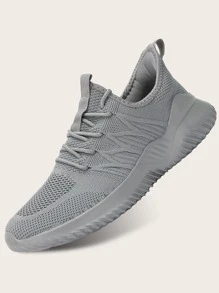 Men Knit Detail Breathable Running Shoes Manfinity Basics - Grey - View 1