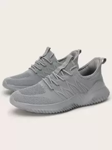 Men Knit Detail Breathable Running Shoes Manfinity Basics - Grey - View 3