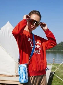 SHEIN EZwear Pullover de hombros caídos - Rojo - Ver 7