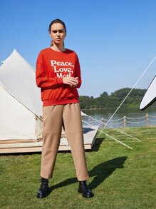 SHEIN EZwear Pullover de hombros caídos - Rojo - Ver 9