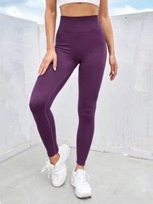 SHEIN Yoga Basic Seamless Tummy Control Sports Leggings - Purple - View 3