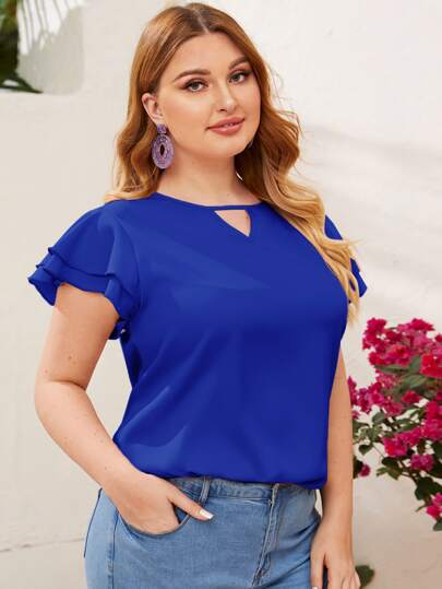 SHEIN Clasi Plus Keyhole Neck Layered Flutter Sleeve Top