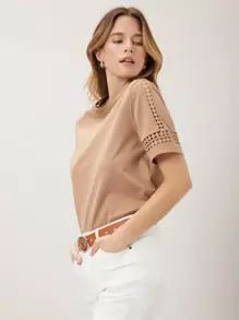 MOTF PREMIUM Camiseta con encaje - Albaricoque - Ver 4