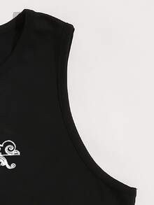 月亮和雲朵印花背心上衣 - 黑色 - 查看 3