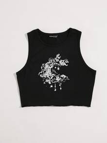 月亮和雲朵印花背心上衣 - 黑色 - 查看 4