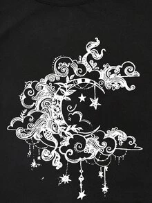 月亮和雲朵印花背心上衣 - 黑色 - 查看 5