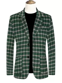 Manfinity Homme Men Plaid Lapel Collar Button Up Overcoat Without Jumper - Multicolor - View 1