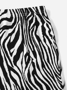 SHEIN Tween Girl Zebra Striped Split Hem Skirt - Black and White - View 4