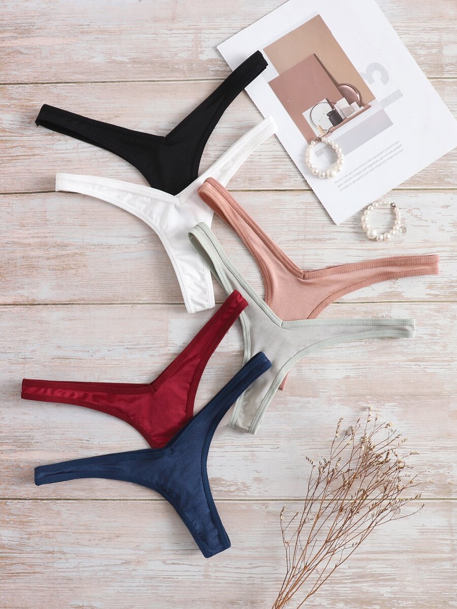 6 条装纯色性感丁字裤套装 - 彩色 - 查看 1