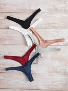 6 条装纯色性感丁字裤套装 - 彩色 - 查看 4