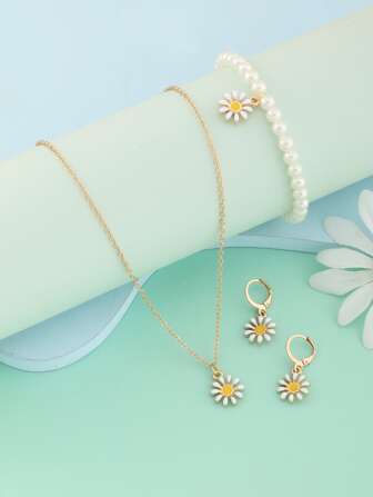 女孩花朵掛飾項鍊和耳環和手環