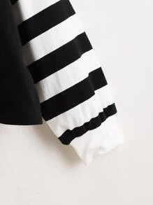 SHEIN Girls Striped Letter Graphic Contrast Collar Drop Shoulder Tee - Black - View 3