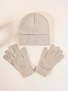 Solid Beanie & Gloves - Beige - View 1