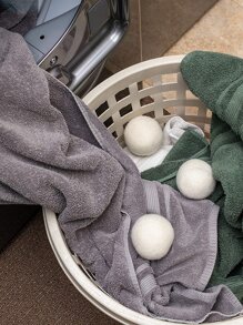 2pcs Solid Color Laundry Wool Dryer Ball, Reusable Clothing Drying Ball - White - View 2