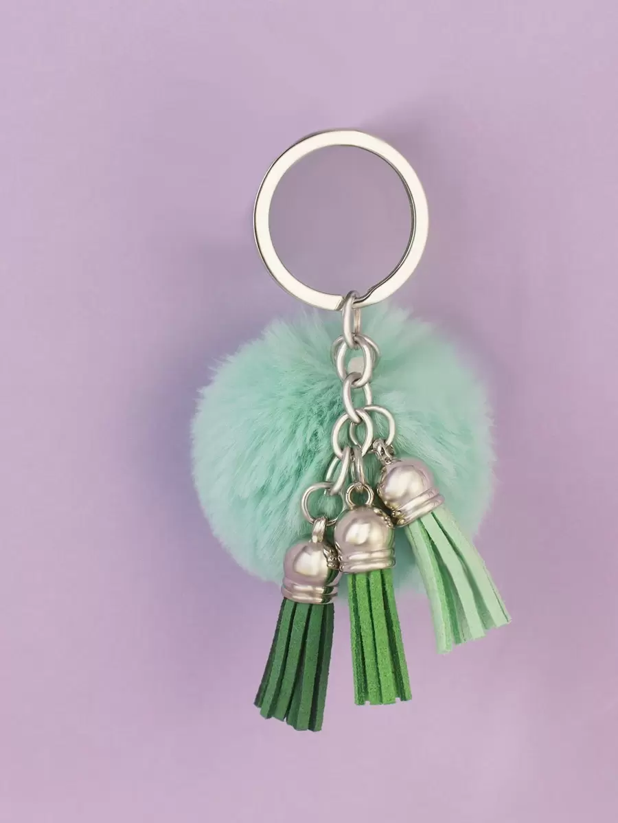 Móc khóa Pom Pom & Tassel Charm - màu xanh lá - Xem 1