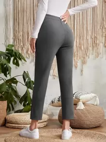 EMERY ROSE Solid Slant Pocket Trousers - Dark Grey - View 2