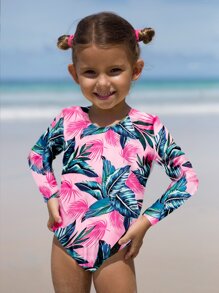 Bikinx Toddler Girls Tropical Print Cut Out Tie Back One Piece Swimsuit - Multicolor - View 2