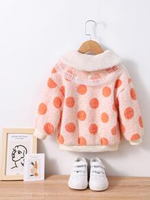 Toddler Girls Polka Dot Pattern Borg Collar Drop Shoulder Tweed Overcoat - Baby Pink - View 2