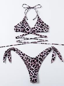 Conjunto De Bikini Con Lazo Lateral Cruzado De Leopardo Playa De Verano - Multicolor - Ver 3