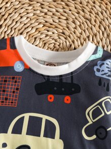 Đứa bé trai Ô tô/xe hơi & Cây in Áo chui đầu và quần thể thao - Màu xanh hải quân - Xem 5