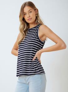 MOTF PREMIUM VISCOSE STRIPED TANK TOP - Blue and White - View 4