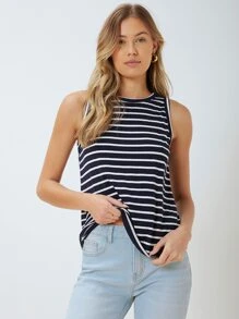 MOTF PREMIUM VISCOSE STRIPED TANK TOP - Blue and White - View 6