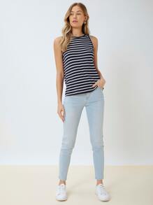 MOTF PREMIUM VISCOSE STRIPED TANK TOP - Blue and White - View 7