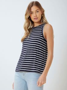 MOTF PREMIUM VISCOSE STRIPED TANK TOP - Blue and White - View 8