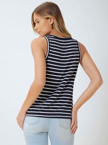 MOTF PREMIUM VISCOSE STRIPED TANK TOP - Blue and White - View 9