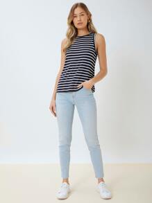 MOTF PREMIUM VISCOSE STRIPED TANK TOP - Blue and White - View 10