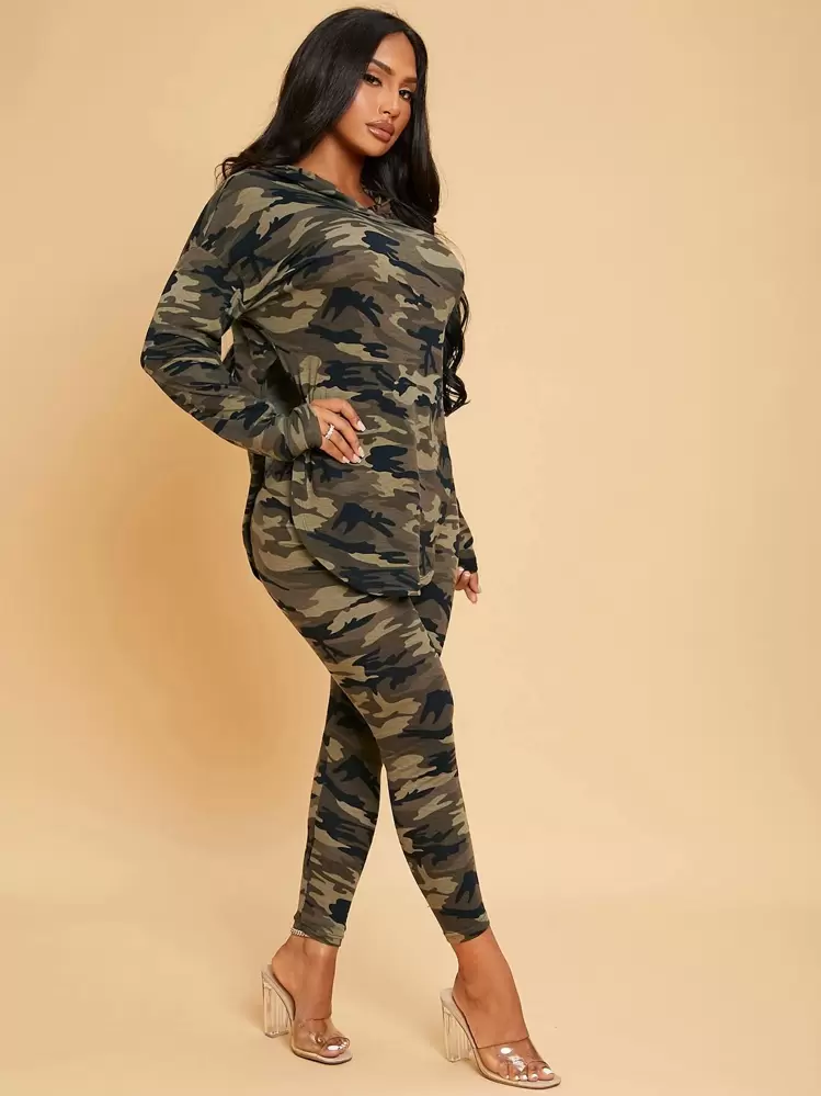 SHEIN SXY カモプリント パーカー＆レギンス セット | SHEIN JAPAN