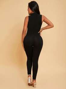 SHEIN SXY Solid Mock Neck Unitard Jumpsuit - Black - View 2