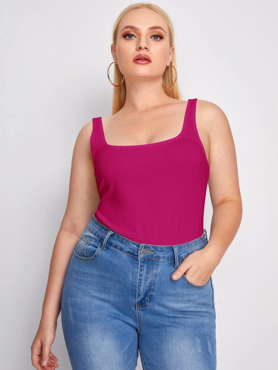 SHEIN Essnce Plus Form-Fitting Tank Top - Hot Pink - View 1