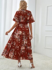 EMERY ROSE Floral Print Flounce Sleeve Ruffle Hem Belted Dress - Multicolor - View 2