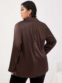 Áo vest Plus size Nút phía trước màu trơn Thanh lịch - Màu nâu Sô-cô-la - Xem 2