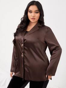 Áo vest Plus size Nút phía trước màu trơn Thanh lịch - Màu nâu Sô-cô-la - Xem 3